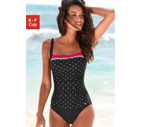Badeanzug LASCANA "Monroe", Damen, Gr. 42, Cup D, schwarz (schwarz, rot), Polyamid, Badeanzüge Badeanzug, mit kleinen Pünktchen und Shaping-Effekt (41087106-42) schwarz, rot