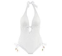 Badeanzug LASCANA "Omara", Damen, Gr. 38, Cup C/D, beige (creme), Recycling-Polyamid, Strukturmuster, Badeanzüge, mit Lochstickerei (98484111-38) creme