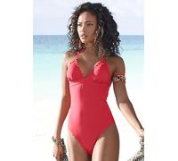 Badeanzug LASCANA "Scallop", Damen, Gr. 40, Cup C/D, rot, Microfaser, Microfaser, unifarben, Badeanzüge Badeanzug, mit gelaserter Wellenkante (20726347-40) rot