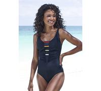 Badeanzug LASCANA "Ulli", Damen, Gr. 42, Cup F, schwarz, Polyamid, kontrastfarbene Details, unifarben, Badeanzüge Badeanzug, mit farbigen Kontrastdetails (98433750-42) schwarz