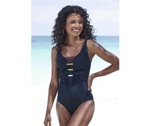 Badeanzug LASCANA "Ulli", Damen, Gr. 44, Cup E, schwarz, Polyamid, kontrastfarbene Details, unifarben, Badeanzüge Badeanzug, mit farbigen Kontrastdetails (57411514-44) schwarz