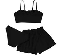 Badeanzug Mädchen Kinder Bikini Set 3-Teilige Einfarbige Bikinis Badeanzüge Sommer Strand Schwimmanzug mit Triangel Bikinihose Teenager Sport Schnell Trocknend Badebekleidung (A-Black, 12-14 Years)