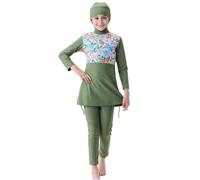 Badeanzug Mädchen Kinder Burkini Muslim Muslimische Full Cover Schwimmanzug Islamisch Arabisch Jilbab Top Shorts Hijab Wassersport Surfen Outfit Ganzkörper Modest Bademode Grün Langarm 4-5 Jahre