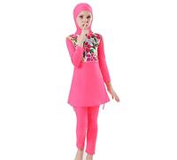 Badeanzug Mädchen Kinder Burkini Muslim Muslimische Full Cover Schwimmanzug Islamisch Arabisch Jilbab Top Shorts Hijab Wassersport Surfen Outfit Ganzkörper Modest Bademode Rosa Langarm 11-12 Jahre