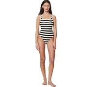 Badeanzug MARC O'POLO "Classic Stripes", Damen, Gr. XL, N-Gr, schwarz-weiß (schwarz, weiß), Elasthan, Polyamid, gestreift, Badeanzüge Badeanzug, tiefer Rückenausschnitt, Streifen, Logoschriftzug (9410