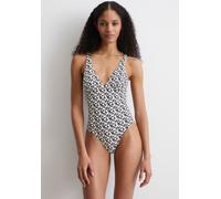 Badeanzug MARC O'POLO "Millefleur", Damen, Gr. L, N-Gr, millefleur print schwarz navy, Elasthan, Polyamid, gemustert, Badeanzüge, tiefer V-Ausschnitt, herausnehmbare Cups, doppellagig (94224543-L) mil