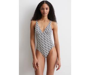 Badeanzug MARC O'POLO "Millefleur", Damen, Gr. XS, N-Gr, millefleur print schwarz navy, Elasthan, Polyamid, gemustert, Badeanzüge Badeanzug, tiefer V-Ausschnitt, herausnehmbare Cups, doppellagig (9422