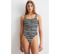 Badeanzug MARC O'POLO "Summer Blacks", Damen, Gr. L, N-Gr, schwarz-weiß (schwarz, weiß cotton print), Microfaser, Elasthan, Polyamid, gestreift, Badeanzüge Badeanzug, tiefer Rückenausschnitt, Streifen