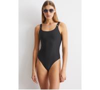 Badeanzug MARC O'POLO "Summer Blacks", Damen, Gr. S, N-Gr, schwarz, Obermaterial: 77% Polyamid, 23% Elasthan, unifarben, Badeanzüge Badeanzug, tiefer Rückenausschnitt, schnelltrocknend, höherer Beinau