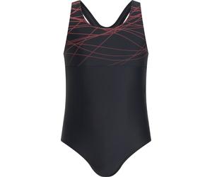 Badeanzug MCKINLEY "MÄ.-SCHWIMMANZUG PAMELA G", Mädchen, Gr. 128, N-Gr, schwarz (schwarz, rot light), Single Jersey, Polyamid, unifarben, Badeanzüge Badeanzug, sportlicher Stil, unifarbenes Design, au
