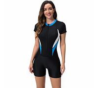 Badeanzug mit Bein Schwimmanzug Damen Burkini Muslimische Islamische Muslim Frauen Langarm/Kurzarm Blumen Druck Zip Up Neopren Kurz Neoprenanzug Rashguard Surfer Bademode Surfanzug Schwarz #15 XXL