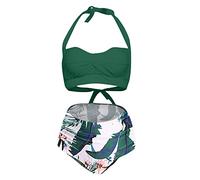 Badeanzug Mit Bügel Badeanzug Damen Monokini Damen Sexy Bikini Push Up Palmblatt Druck Neckholder Zweiteiliger Badeanzug High Waist Bauchweg Bikini Set Slim Triangel Bikini Badeanzug Sexy (Grün, L)