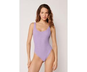 Badeanzug Mit Hohem Beinausschnitt Crinkle Waves Violett L