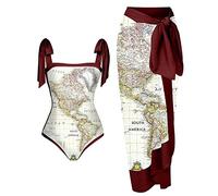 Badeanzug mit Rock Damen Einteiliger Badeanzug Damen Monokini Bikini Damen Set Rüschen Vintage Blumenmuster One-Piece Bikini Cover Up Rock Bademode Strandmode Tankini Badeanzüge für Frauen