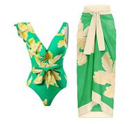 Badeanzug mit Rock Damen - Einteiliger Badeanzug Damen Monokini Bikini Set Vintage Blumenmuster Einteiler Swimsuit Bikini Cover Up Rock Bademode Strandmode Tankini Badeanzüge für Damen