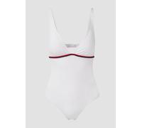 Badeanzug S.OLIVER "Junis", Damen, Gr. 42, Cup A/B, weiß, Recycling-Polyamid, unifarben, kontrastfarbene Details, Badeanzüge, mit geflochtenen Details (22079006-42) weiß