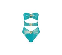 Badeanzug MODA MINX "Starfish Bandeau Cut Out Swimsuit", Damen, Gr. M, blau (türkis), 82% Polyamid, 18% Elasthan, unifarben, Badeanzüge Badeanzug, mit tollen Cut-Outs (92358209-M) türkis
