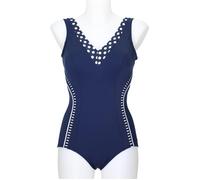 Sunmarin Badeanzug Einteiler getupft mit Streifen weiß Nachtblau mit Softschalen mit tiefen Rückenausschnitt großer Cup Uni