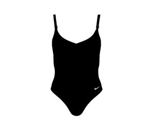 Badeanzug NIKE "V-NECK ONE PIECE", Damen, Gr. M, N-Gr, schwarz, Jersey, Obermaterial: 83% Polyester, 17% Elasthan, Badeanzüge Badeanzug, mittlerer Halt, verstellbare Rücken- und Schulterträger (184691