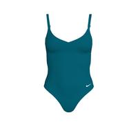 Badeanzug NIKE "V-NECK ONE PIECE", Damen, Gr. S, N-Gr, grün abyss, Jersey, Obermaterial: 83% Polyester, 17% Elasthan, Badeanzüge Badeanzug, mittlerer Halt, verstellbare Rücken- und Schulterträger (614
