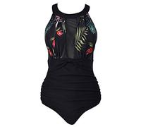 Badeanzug Push Up Damen Figurformend Blumen Rüschen Große Größen Monokini Bademode Frauen Bandeau Bikini Schlankstütz Badeanzüge Einteiler Schwimmanzug Shape Bauchweg Badeanzug Hohem Ausschnitt L