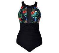 Badeanzug Push Up Damen Figurformend Blumen Rüschen Große Größen Monokini Bademode Frauen Bandeau Bikini Schlankstütz Badeanzüge Einteiler Schwimmanzug Shape Bauchweg Badeanzug Hohem Ausschnitt 3XL
