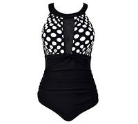 Badeanzug Push Up Damen Figurformend Blumen Rüschen Große Größen Monokini Bademode Frauen Bandeau Bikini Schlankstütz Badeanzüge Einteiler Shape Bauchweg Badeanzug Hohem Ausschnitt Gepunktet XL