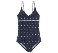 Badeanzug S.OLIVER "Audrey Kids", Kinder, Gr. 146/152, N-Gr, blau (marine, weiß), Polyamid, gepunktet, gestreift, Badeanzüge Badeanzug, im Punkte-Streifen-Mix (55399308-146) marine, weiß