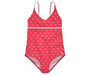 Badeanzug S.OLIVER "Audrey Kids", Mädchen, Gr. 134/140, N-Gr, rot (rot, weiß), Polyamid, gepunktet, gestreift, Badeanzüge Badeanzug, im Punkte-Streifen-Mix (67409049-134) rot, weiß
