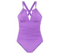 Badeanzug S.OLIVER, Damen, Gr. 44, Cup C/D, lila, Microfaser, Polyamid, unifarben, Badeanzüge Badeanzug, mit besonderem Schnitt (71384350-44) lila