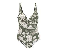 Badeanzug S.OLIVER "Lady", Damen, Gr. 36, Cup B, grün (oliv, cream), Recycling-Polyamid, bedruckt, floral, Badeanzüge Badeanzug, mit floralem Design (20262959-36) oliv, cream