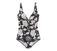 Badeanzug S.OLIVER "Lady", Damen, Gr. 42, Cup C, schwarz (schwarz, cream), Recycling-Polyamid, bedruckt, floral, Badeanzüge, mit floralem Design (13552708-42) schwarz, cream