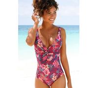 Badeanzug S.OLIVER "Marika", Damen, Gr. 40, Cup B, rot (rostrot, bedruckt), Microfaser, Microfaser, Polyamid, bedruckt, floral, Badeanzüge Badeanzug, mit Zierring und Shaping-Effekt (10353425-40) rost