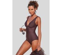 Badeanzug S.OLIVER "Rome", Damen, Gr. 44, Cup B, braun, Microfaser, Polyamid, unifarben, Badeanzüge Badeanzug, mit Zierring und Shaping-Effekt (93287250-44) braun