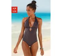 Badeanzug S.OLIVER "Tonia", Damen, Gr. 38, Cup A/B, braun, Microfaser, Polyamid, unifarben, Badeanzüge Badeanzug, herausnehmbare Cups, im Nacken zu binden, im Rücken zu schließen, Topseller (660631-38