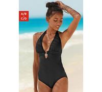 Badeanzug S.OLIVER "Tonia", Damen, Gr. 38, Cup A/B, schwarz, Microfaser, Polyamid, unifarben, Badeanzüge Badeanzug, herausnehmbare Cups, im Nacken zu binden, im Rücken zu schließen (468498-38) schwarz