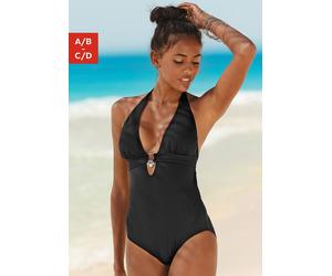 Badeanzug S.OLIVER "Tonia", Damen, Gr. 38, Cup A/B, schwarz, Microfaser, Polyamid, unifarben, Badeanzüge Badeanzug, herausnehmbare Cups, im Nacken zu binden, im Rücken zu schließen (468498-38) schwarz