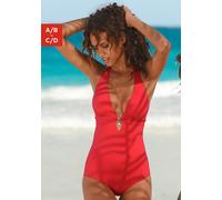 Badeanzug S.OLIVER "Tonia", Damen, Gr. 42, Cup A/B, rot, Microfaser, Polyamid, unifarben, Badeanzüge Badeanzug, herausnehmbare Cups, im Nacken zu binden, im Rücken zu schließen (877616-42) rot
