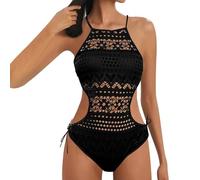 Badeanzug Schwarz Mit Polster Badeanzug, sexy Badebekleidung mit Spitzenausschnitt Neopren Badeanzug Damen. (Black, M)