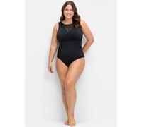 sheego Badeanzug in Wickeloptik, mit Mesh-Einsatz, schwarz, 40 F schwarz