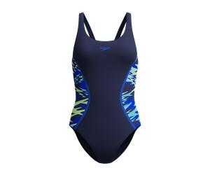 Badeanzug SPEEDO "Hyperboom Splc Msclbk" Gr. 38, nvy, blu, Badeanzüge, Damen, 38, N-Gr, Obermaterial: 100% Polyester, Badeanzug, Muscleback-Stil mit mittlerer Abdeckung, komfortables Design (41446865-