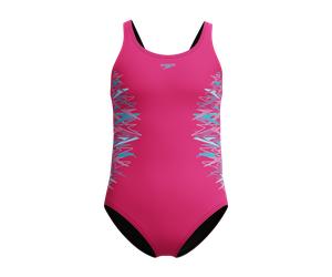 Badeanzug SPEEDO "Placement Muscleback", Mädchen, Gr. 176 (170), N-Gr, pink (pnk, blu), Obermaterial: 80% Nylon, 20% Elasthan, Badeanzüge Badeanzug, sportliche Ausrichtung, chlorbeständiges Material, 