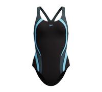 Badeanzug SPEEDO "QUANTUM RIB SPLICE 1PC BLK/LTBLU", Damen, Gr. 46, N-Gr, schwarz (blk, ltblu), Obermaterial: 80% Polyester, 20% Elasthan, Badeanzüge Badeanzug (57629754-46) blk, ltblu