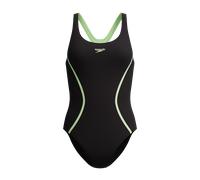 Badeanzug SPEEDO "SOLID SPLICE MEDALIST 1PC BLU/DKBLU", Damen, Gr. 42, N-Gr, blk, ltgrn, Obermaterial: 100% Polyester, Badeanzüge Badeanzug (37432409-42) blk, ltgrn