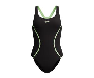 Badeanzug SPEEDO "SOLID SPLICE MEDALIST 1PC BLU/DKBLU", Damen, Gr. 42, N-Gr, blk, ltgrn, Obermaterial: 100% Polyester, Badeanzüge Badeanzug (37432409-42) blk, ltgrn