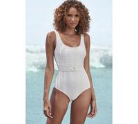 Badeanzug SUNSEEKER "Loretta", Damen, Gr. 42, Cup B, weiß, Polyamid, Strukturmuster, unifarben, Badeanzüge Badeanzug, herausnehmbare Softcups, Unterbrustgummi vorne, in trendigen Farben (31750218-42)