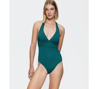 Badeanzug TRIUMPH "Summer Mix & Match", Damen, Gr. 40, Cup D, grün (mystic sea), Microfaser, Obermaterial: 80% Polyamid, 20% Elasthan, Badeanzüge Badeanzug, Neckholder zum Binden, tiefer V-Ausschnitt