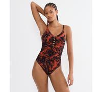 Badeanzug TRIUMPH "Summer Palm OP 01", Damen, Gr. 40, Cup C, braun, schwarz combination, Microfaser, Obermaterial: 55% Polyamid, 45% Elasthan, Badeanzüge Badeanzug, weich und formend (68824031-40) bra