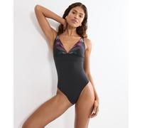Badeanzug TRIUMPH "Summer Tropics OP 02", Damen, Gr. 42, Cup B, schwarz (schwarz combination), Microfaser, Obermaterial: 55% Polyamid, 45% Elasthan, Badeanzüge Badeanzug, weich und formend (39260201-4