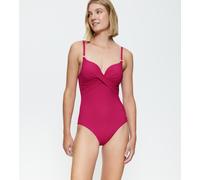 Badeanzug TRIUMPH "Summer Twist", Damen, Gr. 42, Cup D, lila (berry), Microfaser, Obermaterial: 77% Polyamid, 23% Elasthan, Badeanzüge Badeanzug, schnelltrocknende Cups, Raffung vorne (50671224-42) be